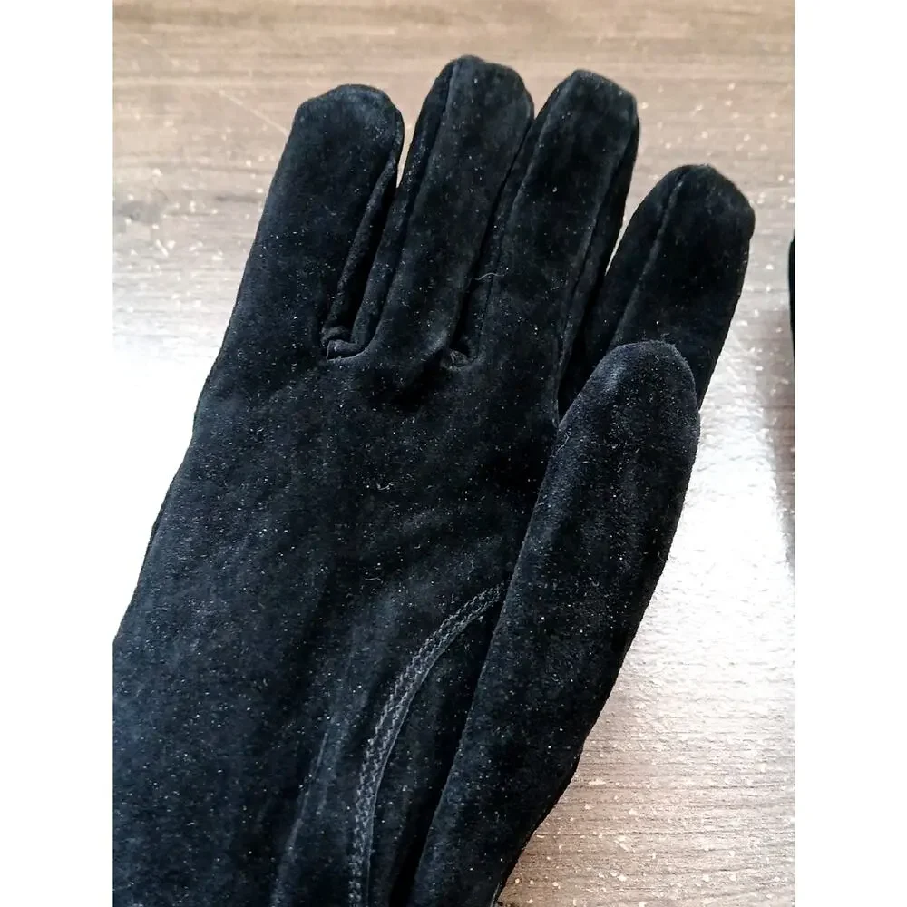 Vintage Women's Wells Lamont Black Leather Gloves With Fringe